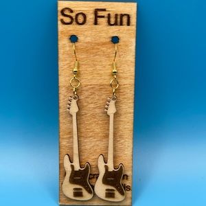 Handmade Wooden Bass Guitar Earrings